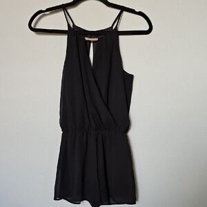 BCX XXS Black Chiffon Sleeveless Party Dressy Surplice Halter Neck Romper